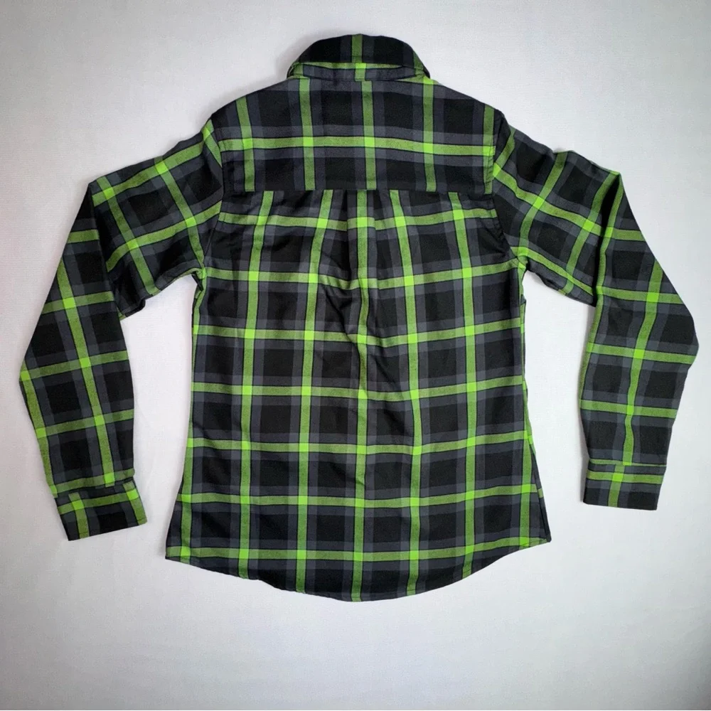 Dixxon Flannel Co Plaid Shirt Women Small Green Black Pearl Snap The Shifter - Picture 7 of 13